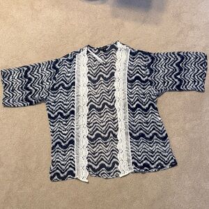 Navy and White Zigzag Kimono Cardigan